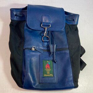 Vintage Coach 1996 Olympic Games Atlanta Backpack  Blue Leather  Black Nylon 15"